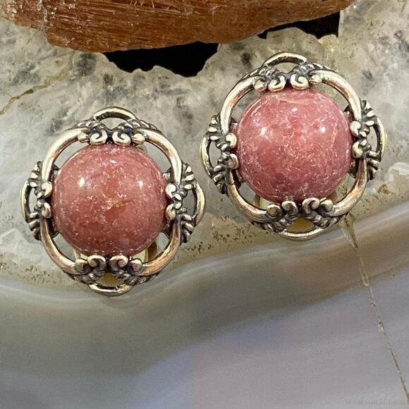 Carolyn Pollack Sterling Round Rhodonite Decorated Clip-On Earrings For Women - Picture 1 of 9
